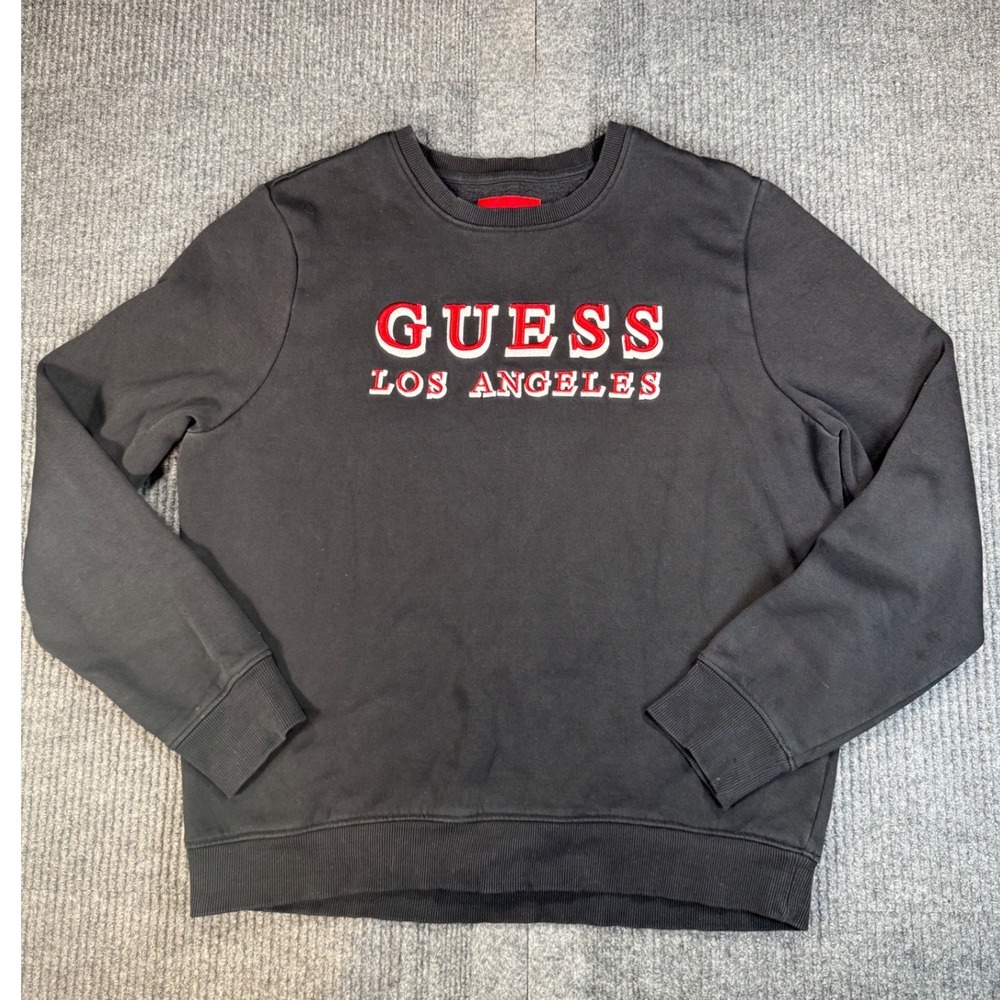 Guess Los Angeles Mens Black Embroidered Logo Crewneck Sweatshirt Medium